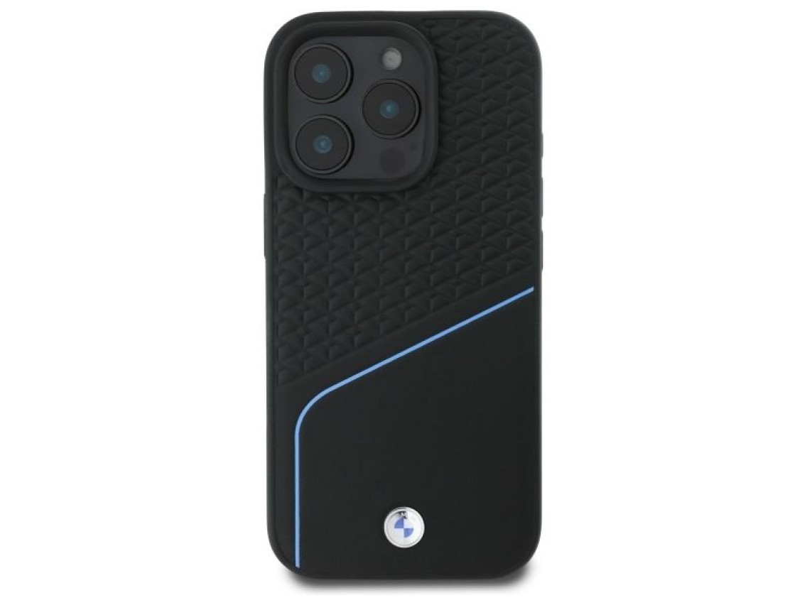 Funda MagSafe BMW con textura de cuero y líneas para iPhone 16 Pro Max - Negra