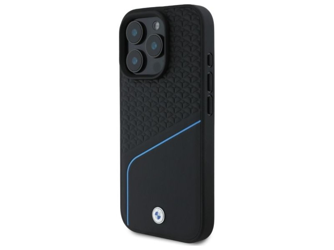 Funda MagSafe BMW con textura de cuero y líneas para iPhone 16 Pro Max - Negra