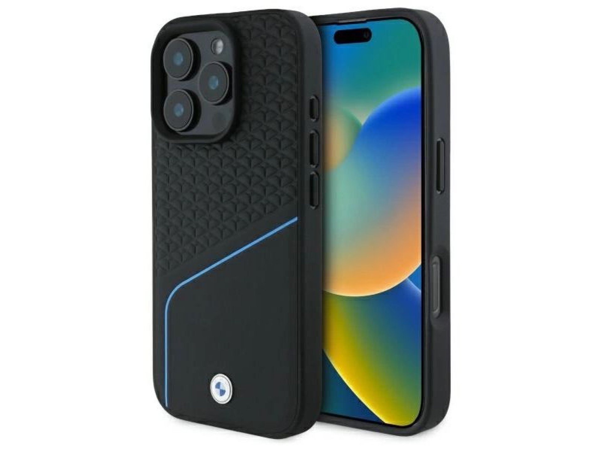 Funda MagSafe BMW con textura de cuero y líneas para iPhone 16 Pro Max - Negra