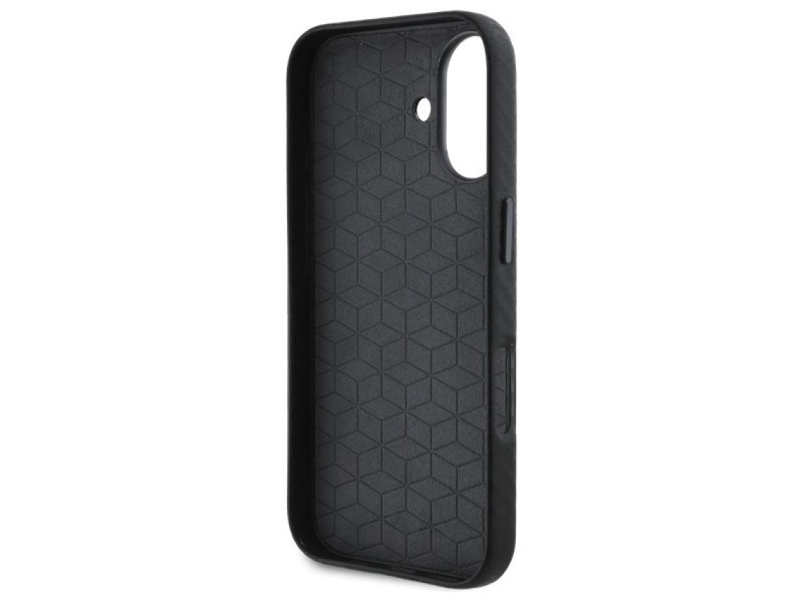 Capa para iPhone 16 em metal com acabamento em fibra de carbono da BMW - Preta