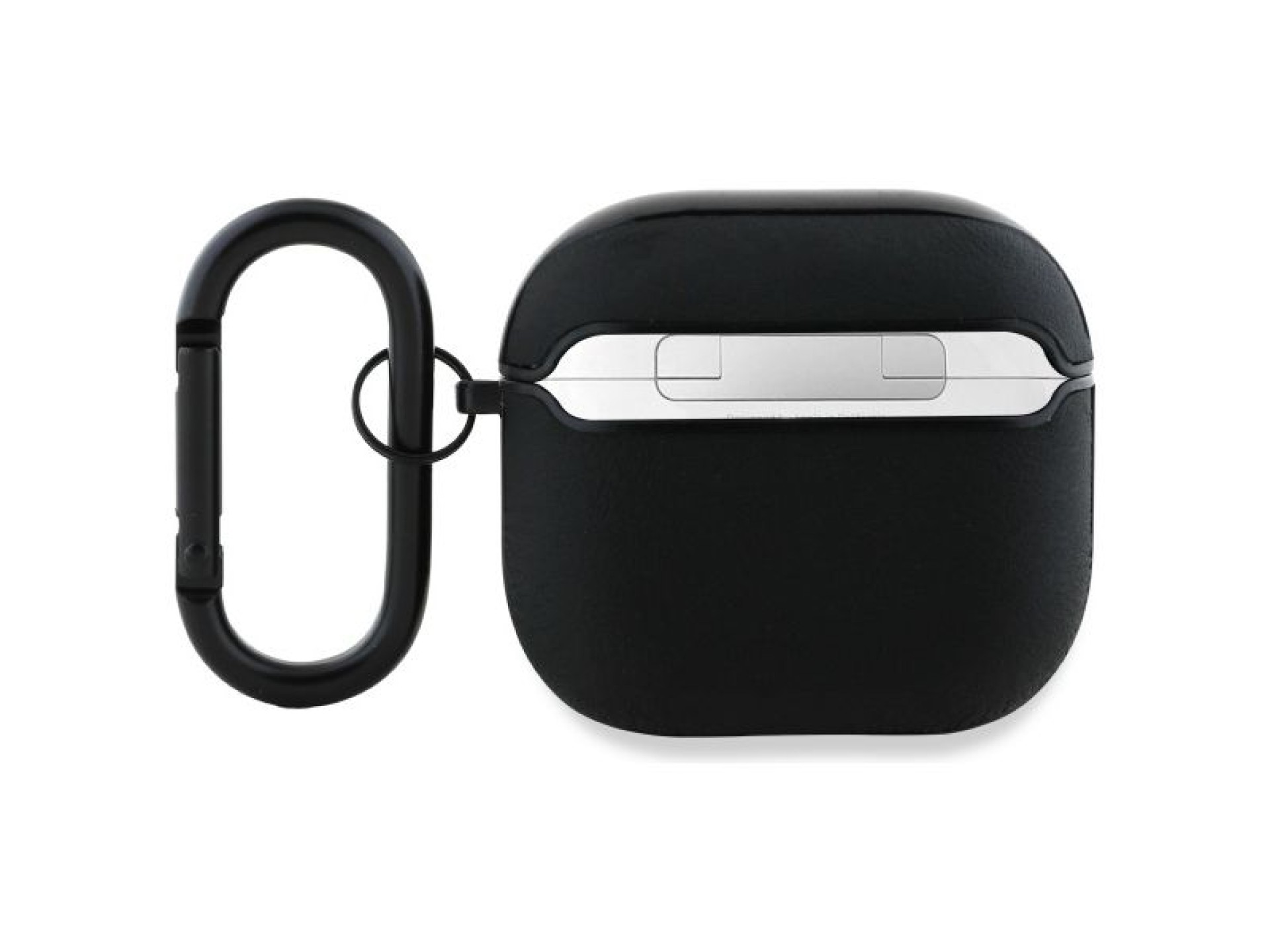Capa para AirPods 4 BMW BMA4SSLBK, preta/preta, em couro genuíno com logotipo prateado.