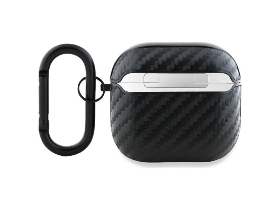 Capa BMW Carbon com logotipo duplo em metal para AirPods 4 - Preta