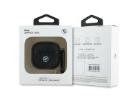 Capa para AirPods 4 BMW BMA4SSLBK, preta/preta, em couro genuíno com logotipo prateado. Capa para AirPods 4 BMW BMA4SSLBK, preta/preta, em couro genuíno com logotipo prateado.