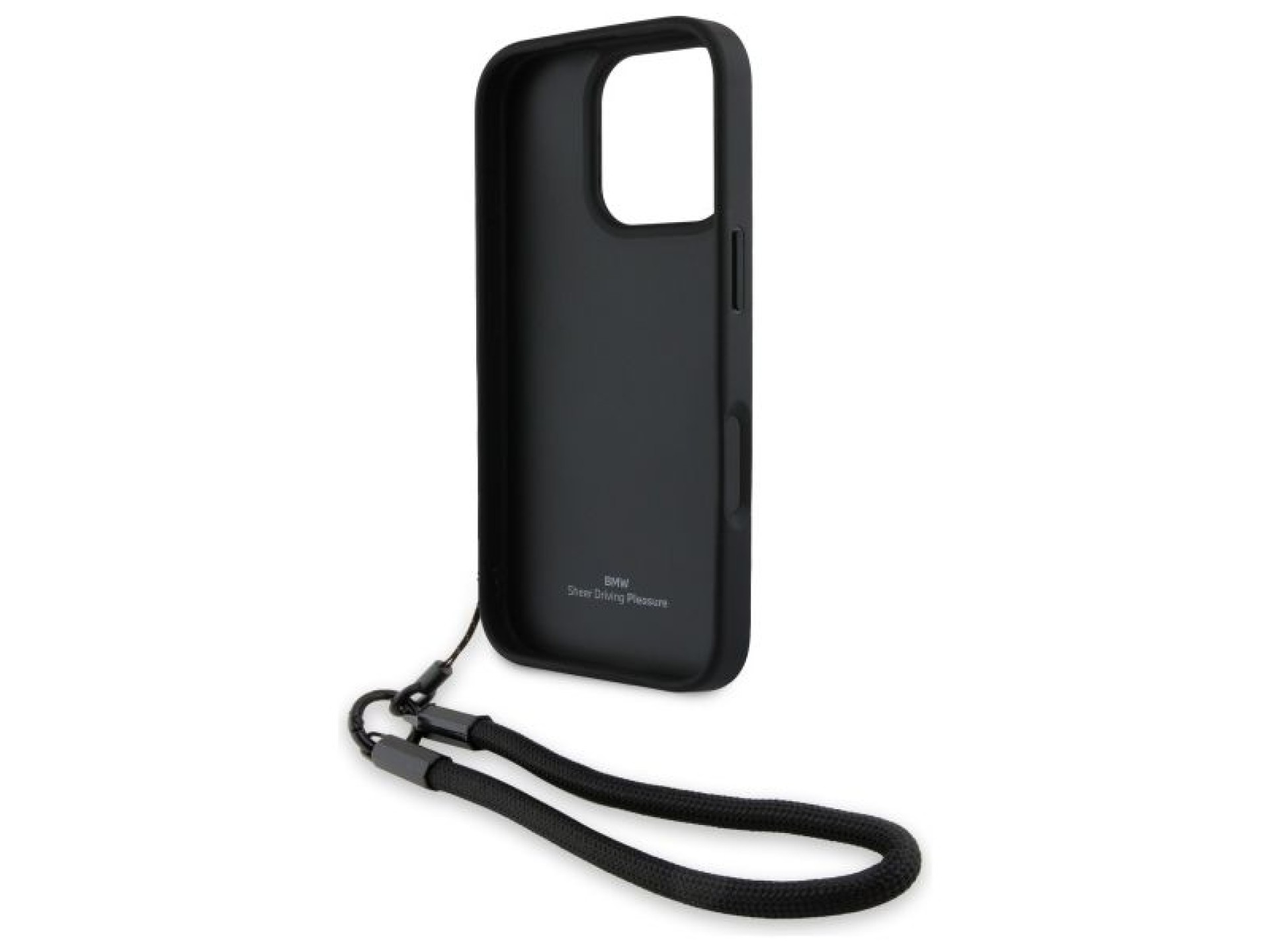 BMW Signature Leather Wordmark Cord Case for iPhone 16 Pro Max - Black