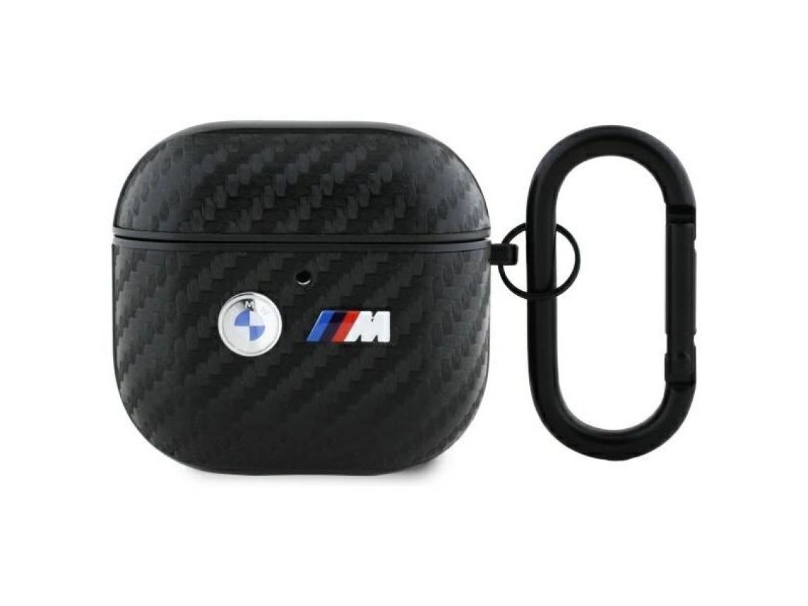 Capa BMW Carbon com logotipo duplo em metal para AirPods 4 - Preta