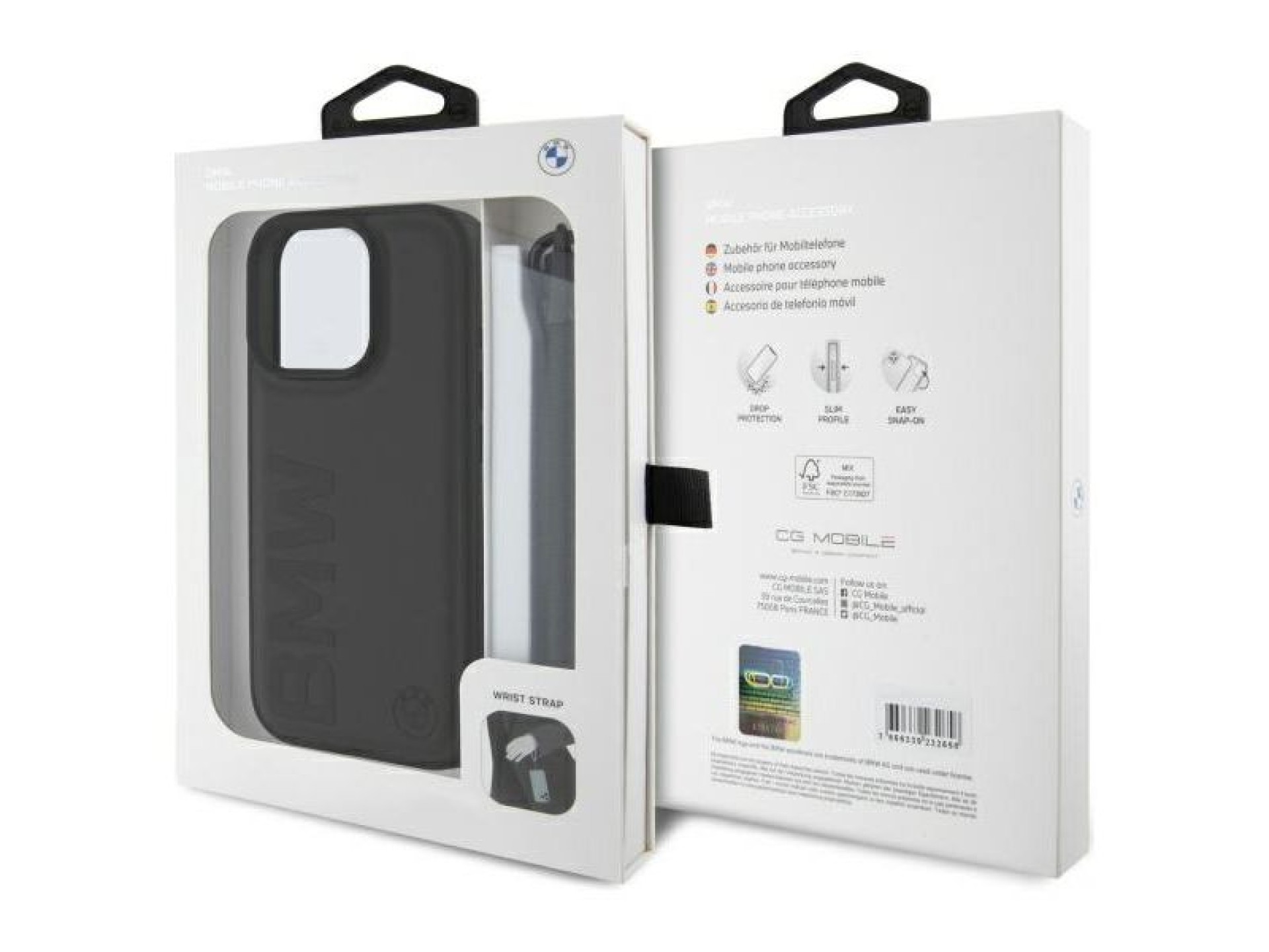 BMW Signature Leather Wordmark Cord Case for iPhone 16 Pro Max - Black