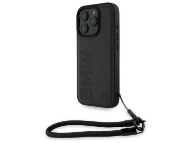 BMW Signature Leather Wordmark Cord Case for iPhone 16 Pro Max - Black BMW Signature Leather Wordmark Cord Case for iPhone 16 Pro Max - Black