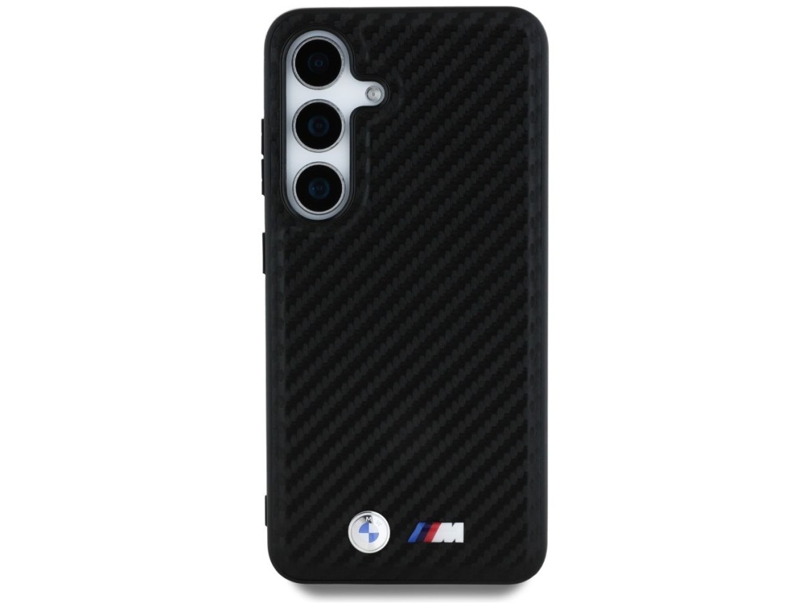 Capa MagSafe em couro e fibra de carbono da BMW para Samsung Galaxy S25 - Preta