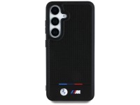 Capa MagSafe BMW em couro com listras tricolores para Samsung Galaxy S25+ - Preta Capa MagSafe BMW em couro com listras tricolores para Samsung Galaxy S25+ - Preta