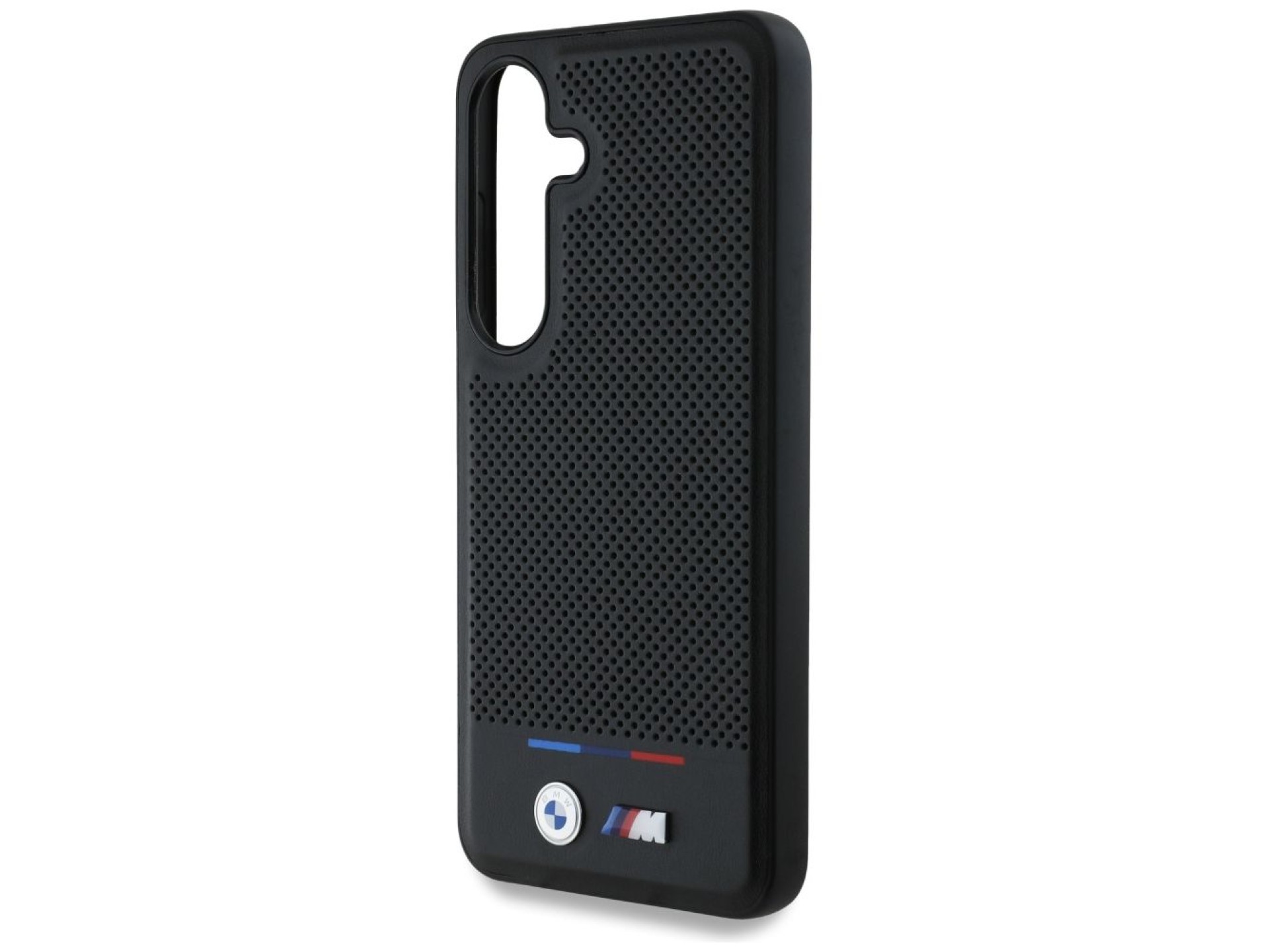 Capa MagSafe BMW em couro com listras tricolores para Samsung Galaxy S25+ - Preta