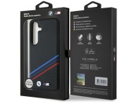 Capa MagSafe BMW em couro com listras tricolores para Samsung Galaxy S25 - Preta Capa MagSafe BMW em couro com listras tricolores para Samsung Galaxy S25 - Preta
