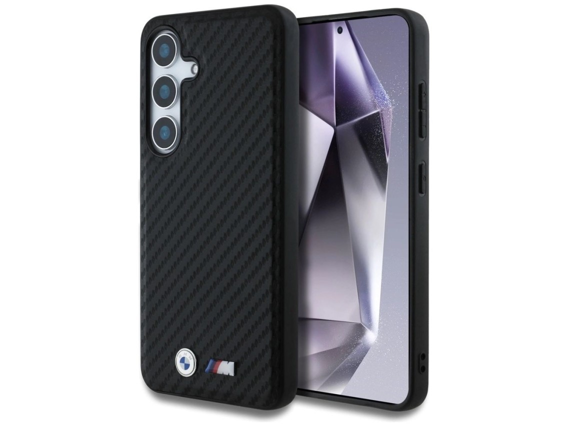 Capa MagSafe em couro e fibra de carbono da BMW para Samsung Galaxy S25 - Preta