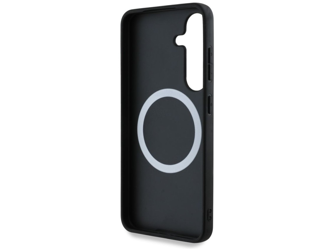 Capa MagSafe BMW em couro com listras tricolores para Samsung Galaxy S25+ - Preta
