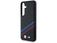 Capa MagSafe BMW em couro com listras tricolores para Samsung Galaxy S25 - Preta Capa MagSafe BMW em couro com listras tricolores para Samsung Galaxy S25 - Preta