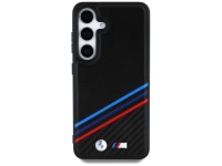 Capa MagSafe BMW em couro com listras tricolores para Samsung Galaxy S25 - Preta Capa MagSafe BMW em couro com listras tricolores para Samsung Galaxy S25 - Preta