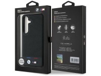 Capa MagSafe BMW em couro com listras tricolores para Samsung Galaxy S25+ - Preta Capa MagSafe BMW em couro com listras tricolores para Samsung Galaxy S25+ - Preta