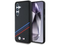 Capa MagSafe BMW em couro com listras tricolores para Samsung Galaxy S25 - Preta Capa MagSafe BMW em couro com listras tricolores para Samsung Galaxy S25 - Preta