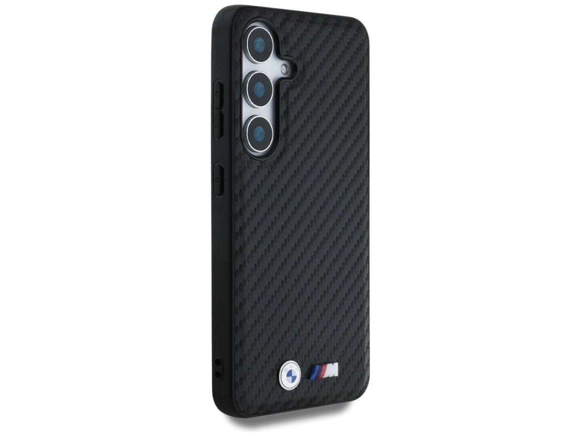 Capa MagSafe em couro e fibra de carbono da BMW para Samsung Galaxy S25 - Preta