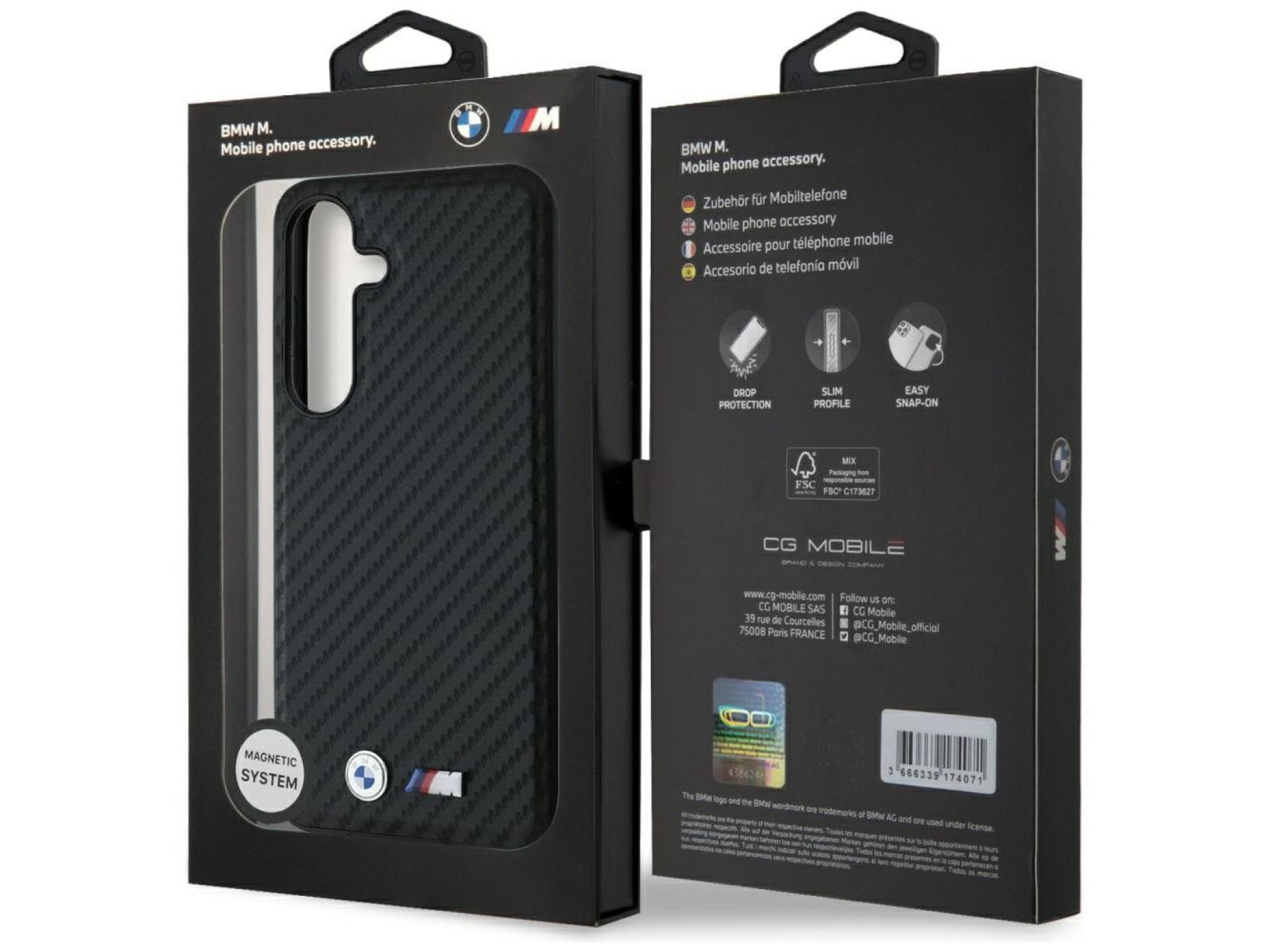 Capa MagSafe em couro e fibra de carbono da BMW para Samsung Galaxy S25 - Preta