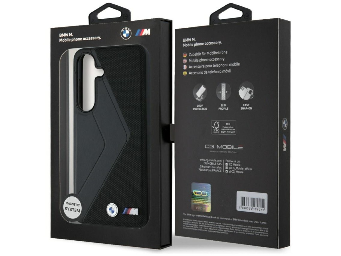 Capa MagSafe BMW Leather Oversized Stripes para Samsung Galaxy S25 - preta