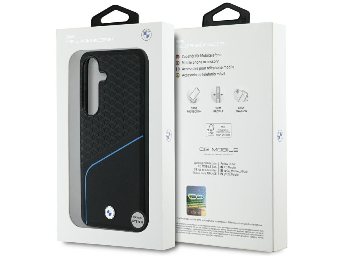 BMW Leather Textured and Smooth MagSafe Case for Samsung Galaxy S25 - Black