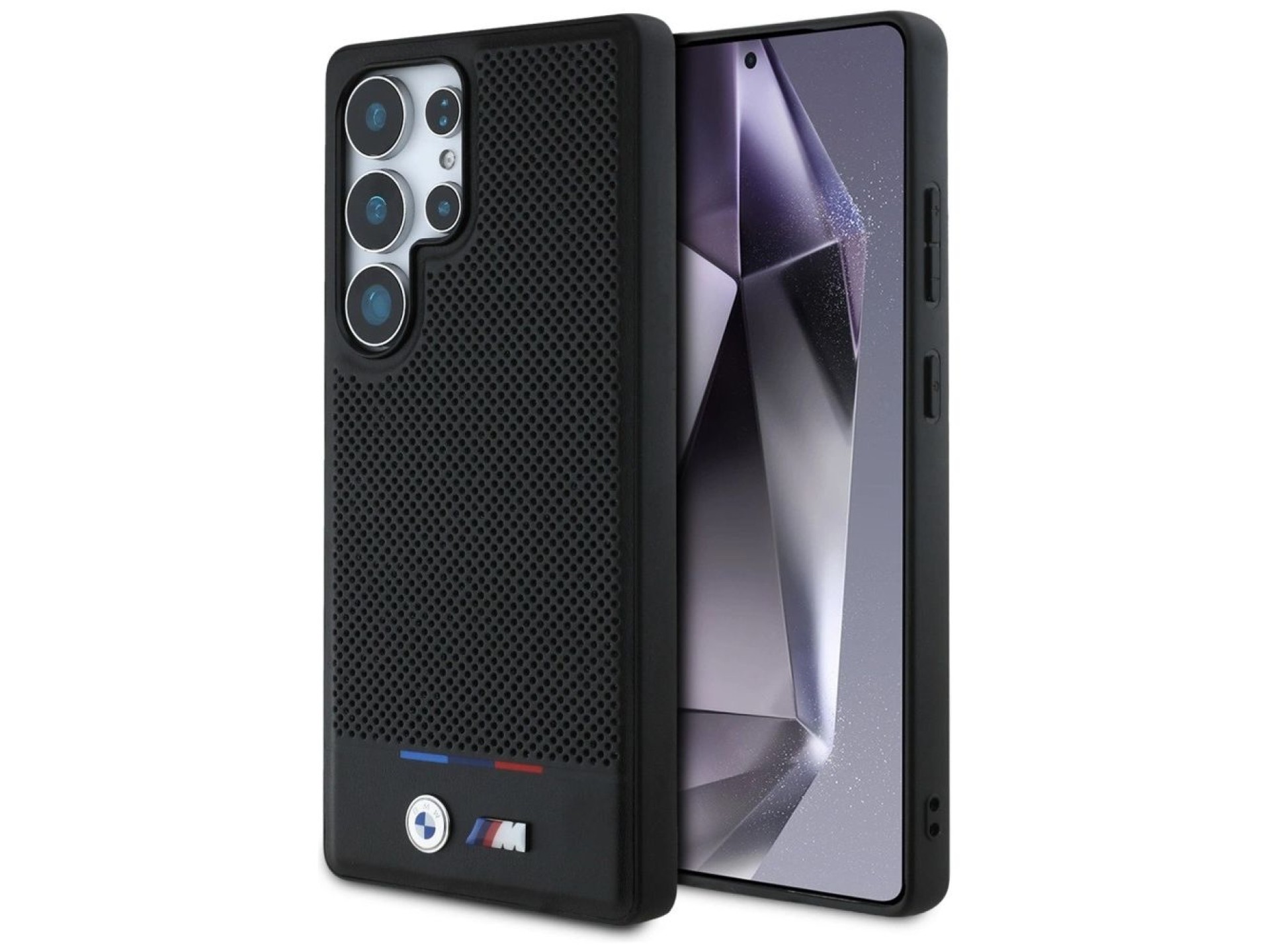 Funda BMW de cuero con franja tricolor MagSafena para Samsung Galaxy S25 Ultra - Negra