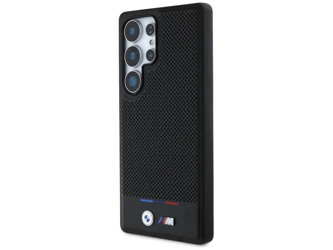 Funda BMW de cuero con franja tricolor MagSafena para Samsung Galaxy S25 Ultra - Negra