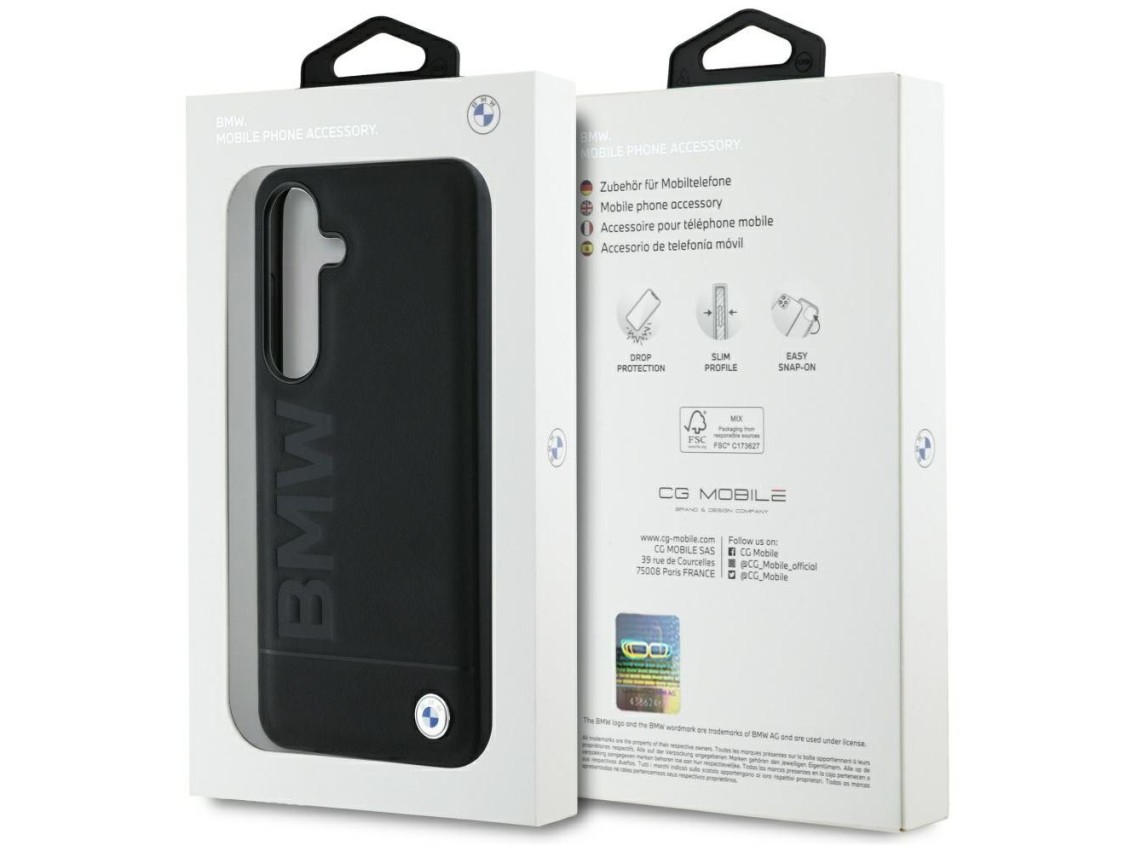 Funda de piel BMW con logotipo grande para Samsung Galaxy S25 - Negra