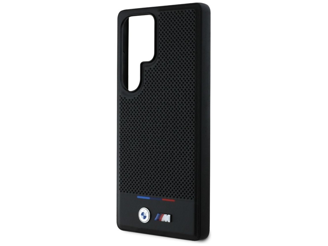 Funda BMW de cuero con franja tricolor MagSafena para Samsung Galaxy S25 Ultra - Negra