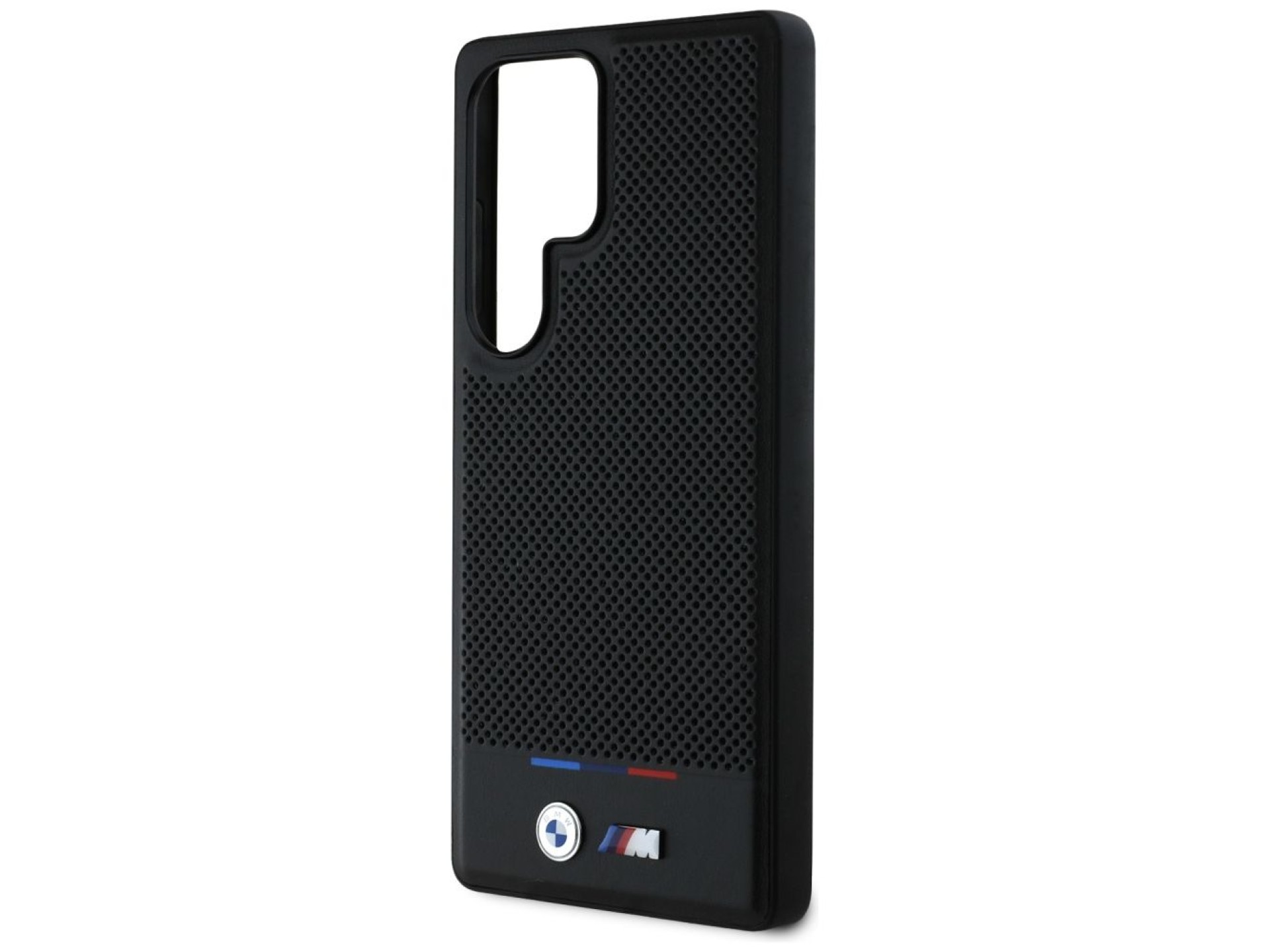 Funda BMW de cuero con franja tricolor MagSafena para Samsung Galaxy S25 Ultra - Negra