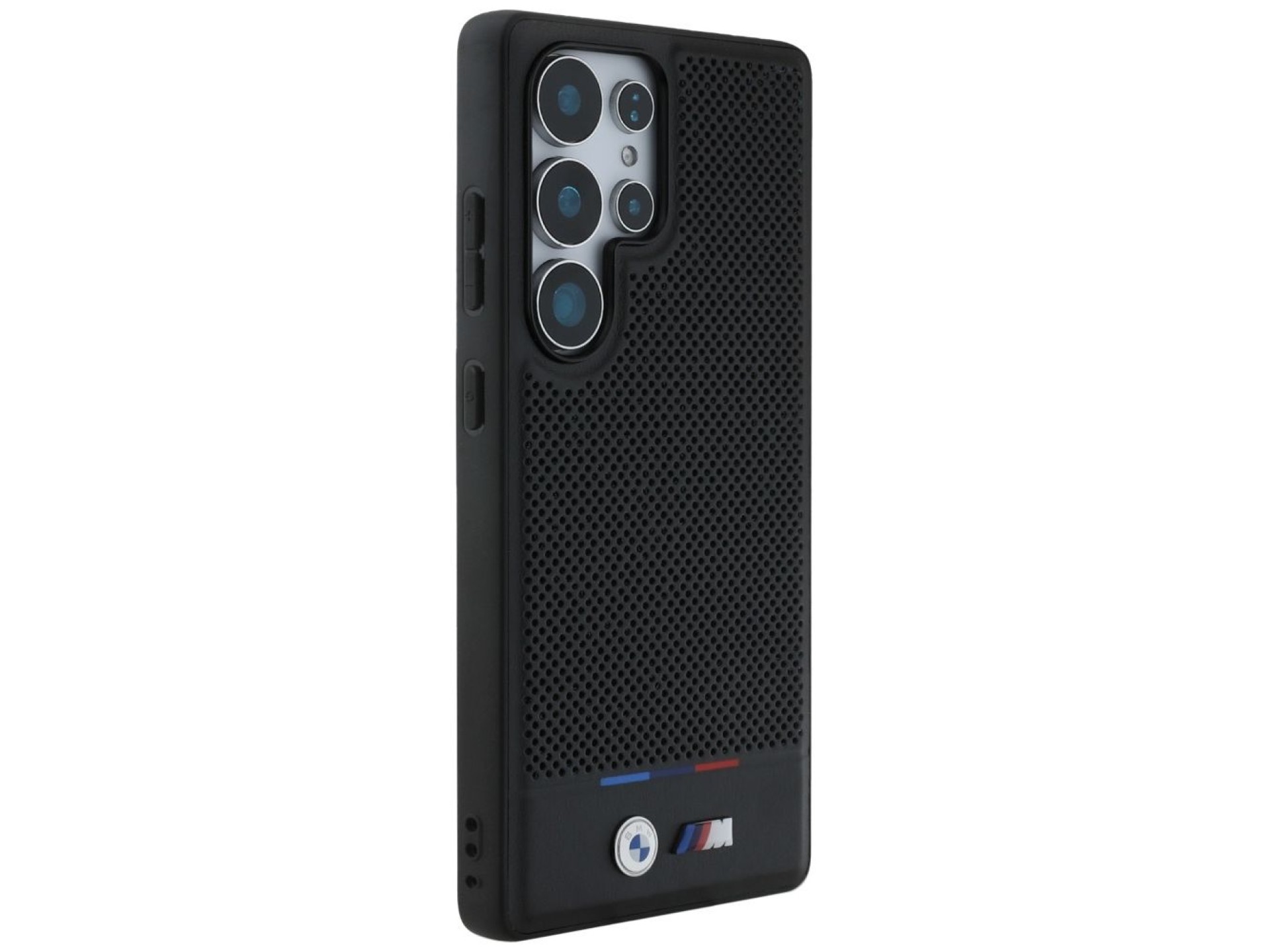 Funda BMW de cuero con franja tricolor MagSafena para Samsung Galaxy S25 Ultra - Negra