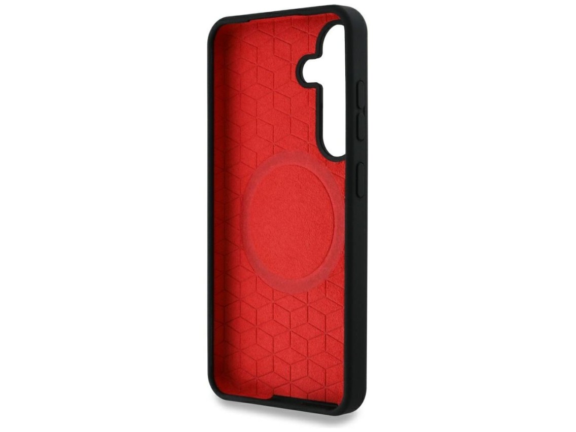 Funda MagSafe de silicona BMW con franjas tricolores centrales para Samsung Galaxy S25 - Negra
