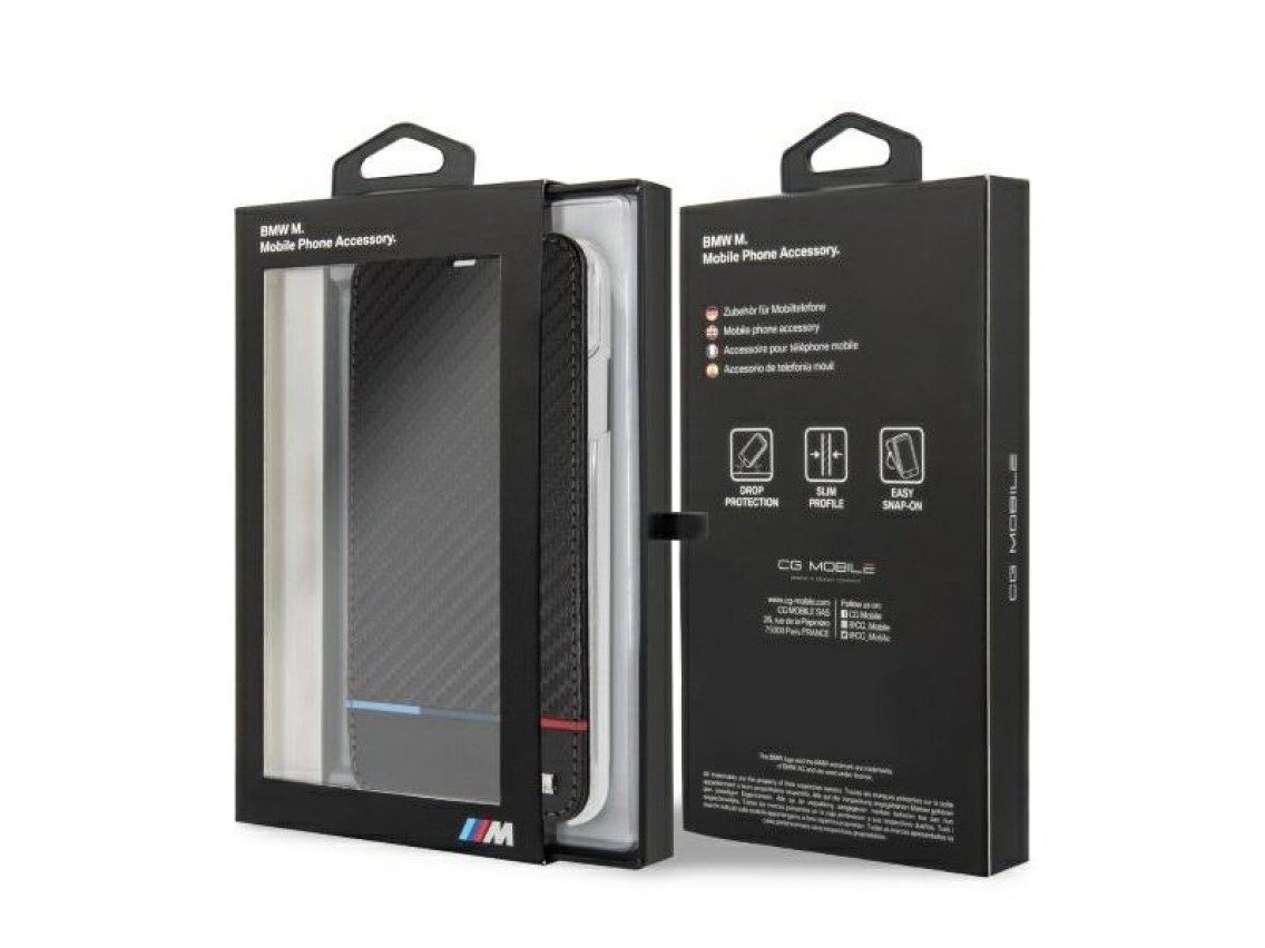 Capa para iPhone XS Max com estampa BMW Carbon Tricolor Stripe - Preta
