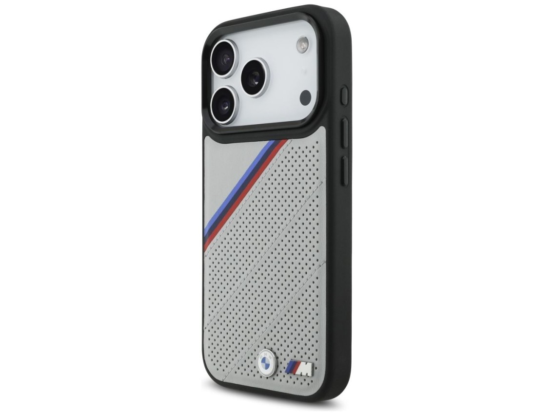 Capa MagSafe BMW M Tricolor Metal Logo para iPhone 17 Pro - Cinza