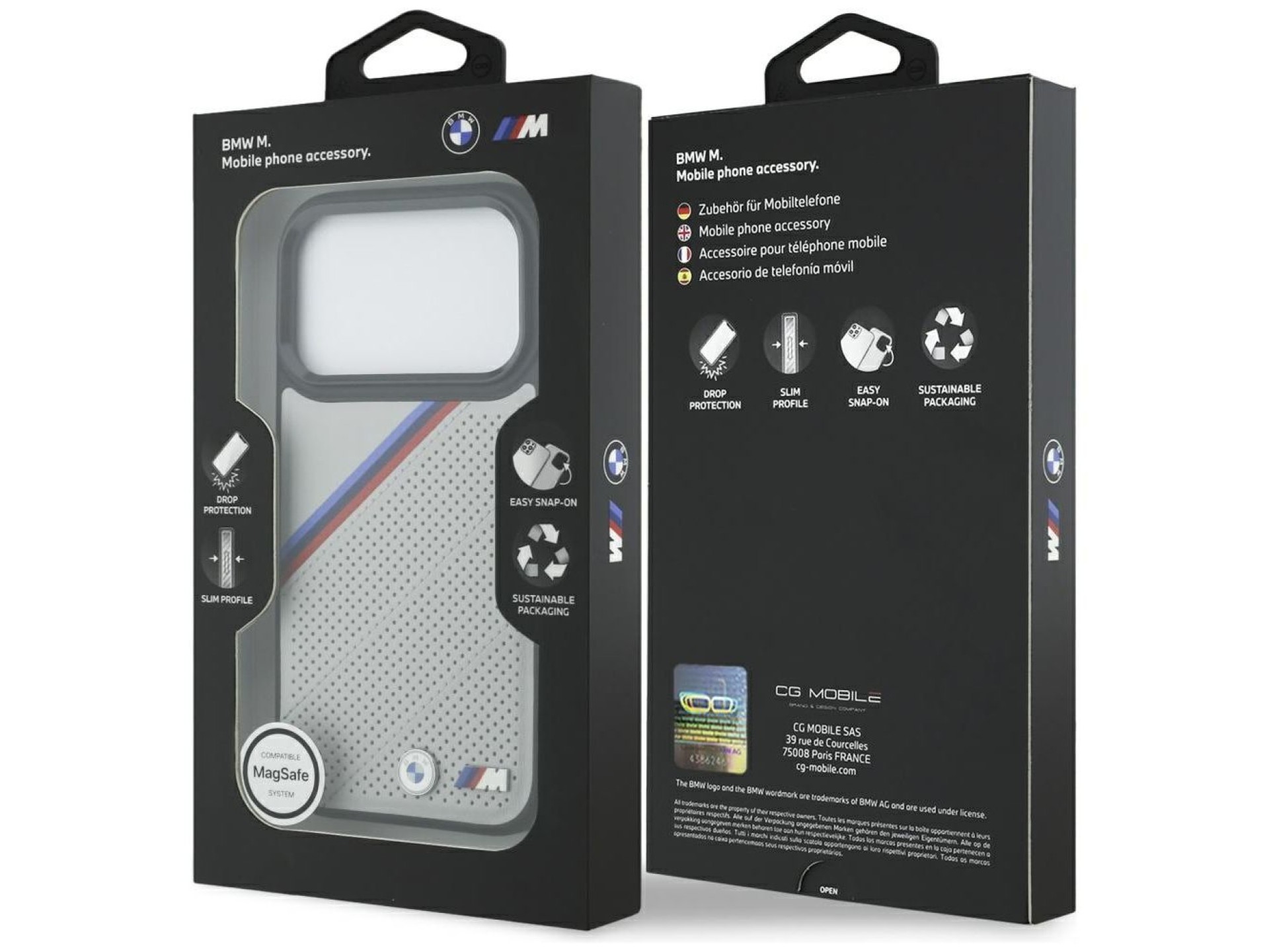 Capa MagSafe BMW M Tricolor Metal Logo para iPhone 17 Pro - Cinza