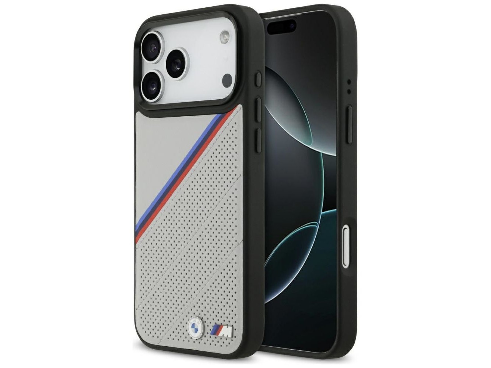 BMW M Tricolor Metal Logo MagSafe Case for iPhone 17 Pro Max - Gray