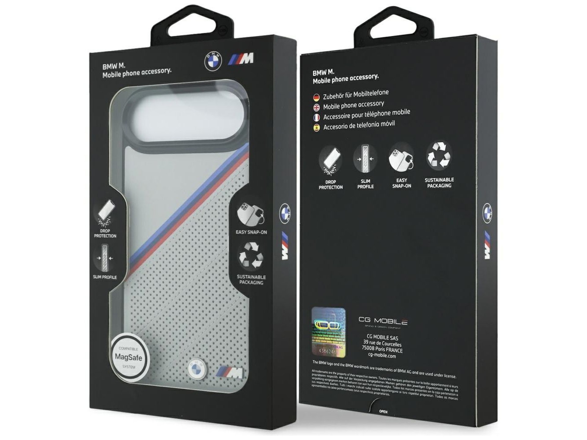 Funda BMW M Tricolor Metal Logo MagSafe para iPhone 17 Air - Gris