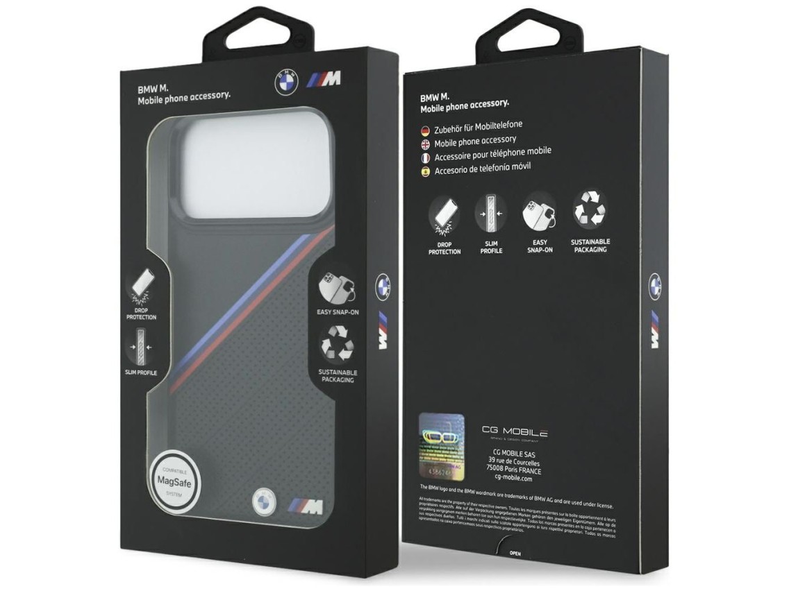 BMW M Tricolor Metal Logo MagSafe Case for iPhone 17 Pro Max - Black