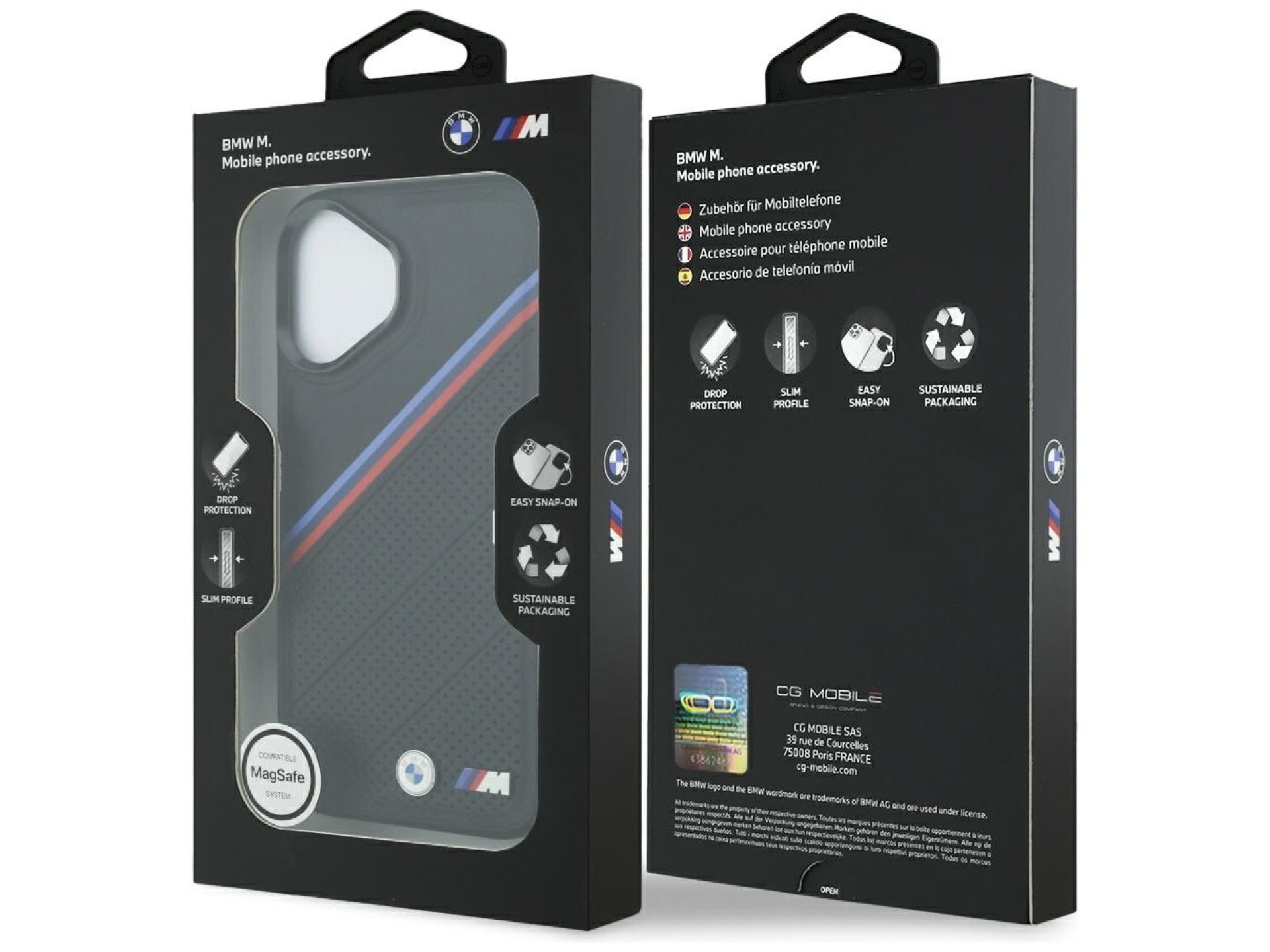 Capa MagSafe BMW M Tricolor Metal Logo para iPhone 17 - Preta