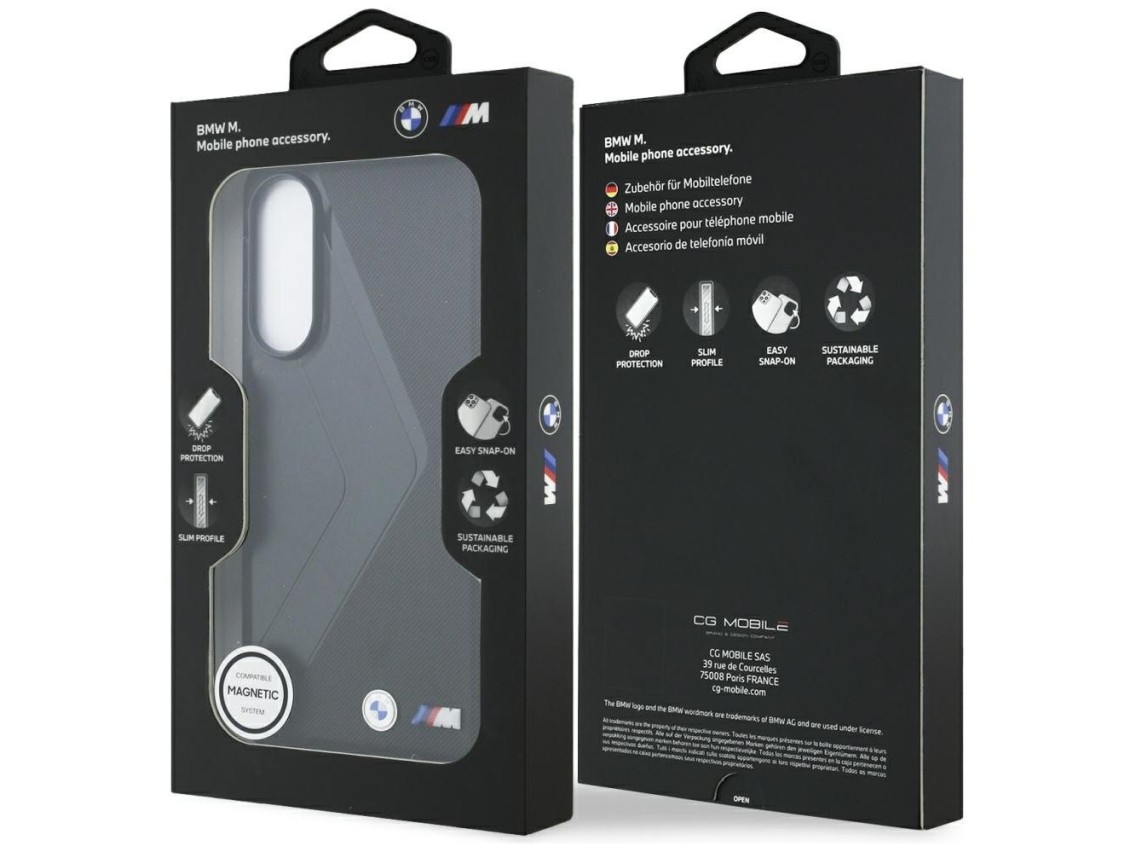 Funda BMW de cuero con rayas extragrandes y MagSafe para Samsung Galaxy S25 Edge - negra