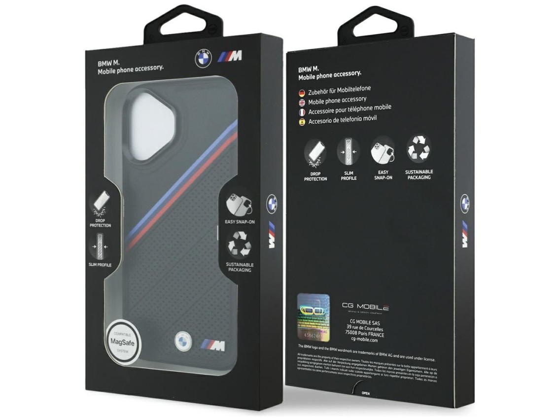 Capa MagSafe BMW M Tricolor Metal Logo para iPhone 17 - Preta