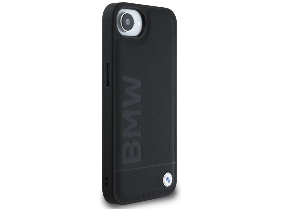 Capa para iPhone 16e em couro com gravação a quente da BMW - Preta