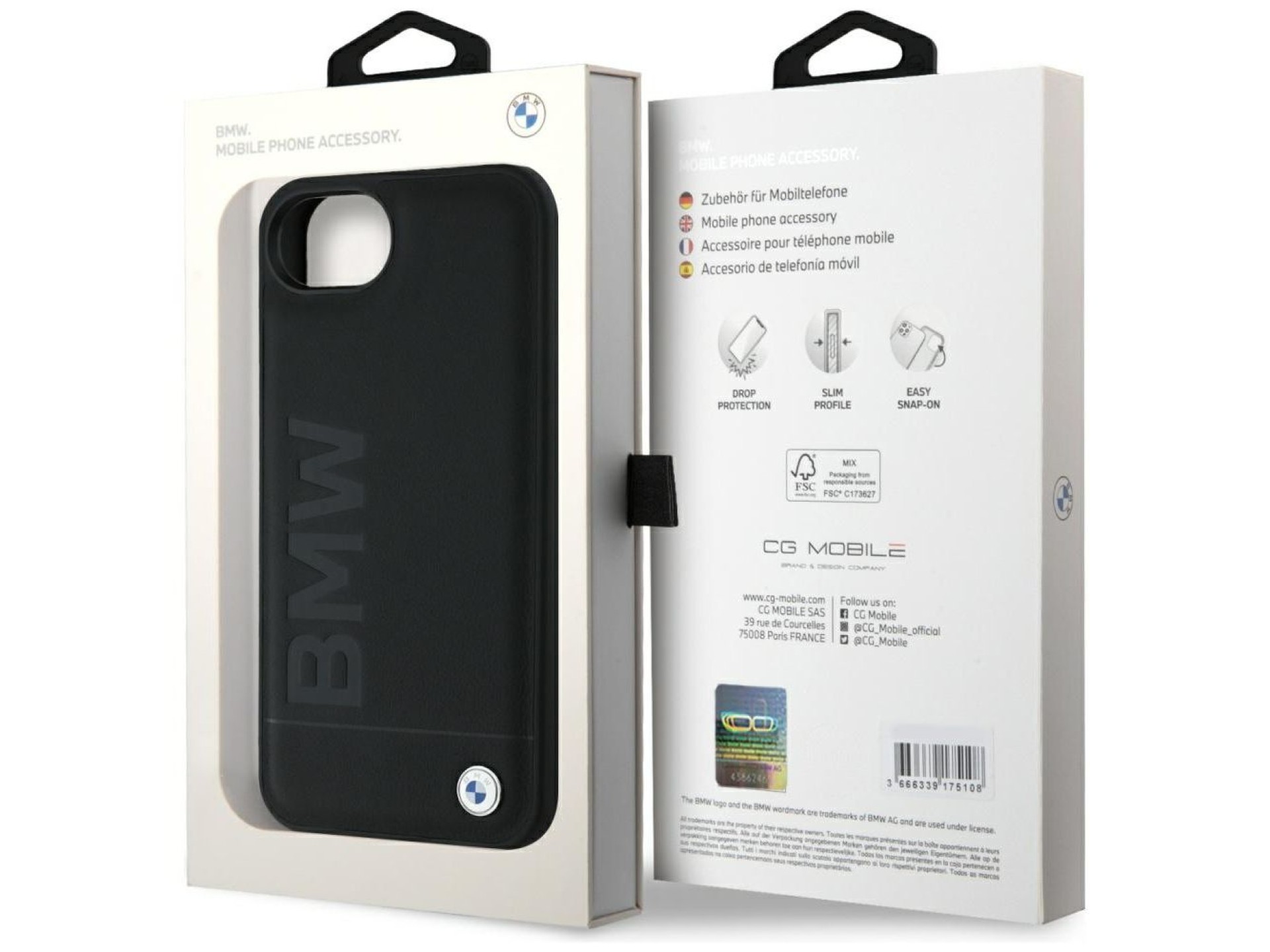 Capa para iPhone 16e em couro com gravação a quente da BMW - Preta