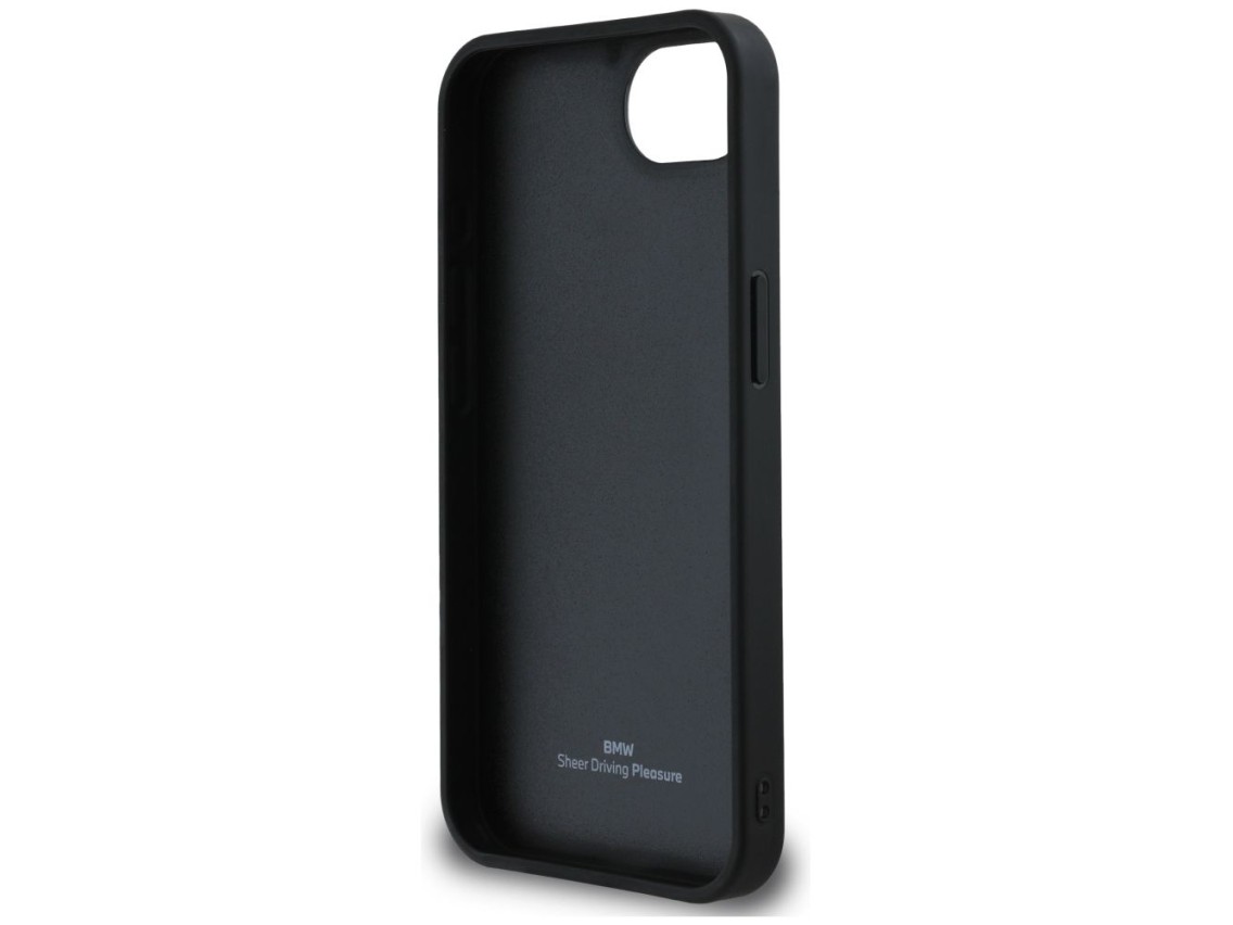 Capa para iPhone 16e em couro com gravação a quente da BMW - Preta
