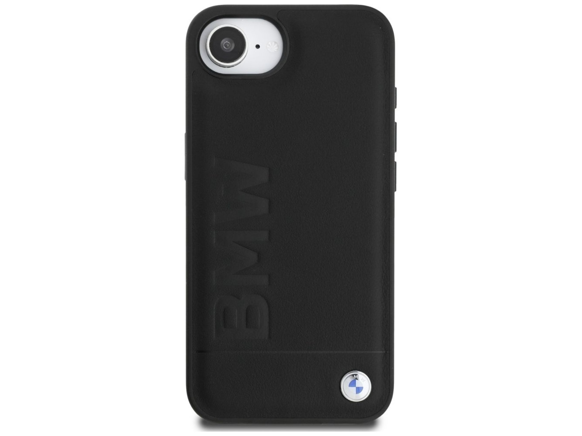 Capa para iPhone 16e em couro com gravação a quente da BMW - Preta