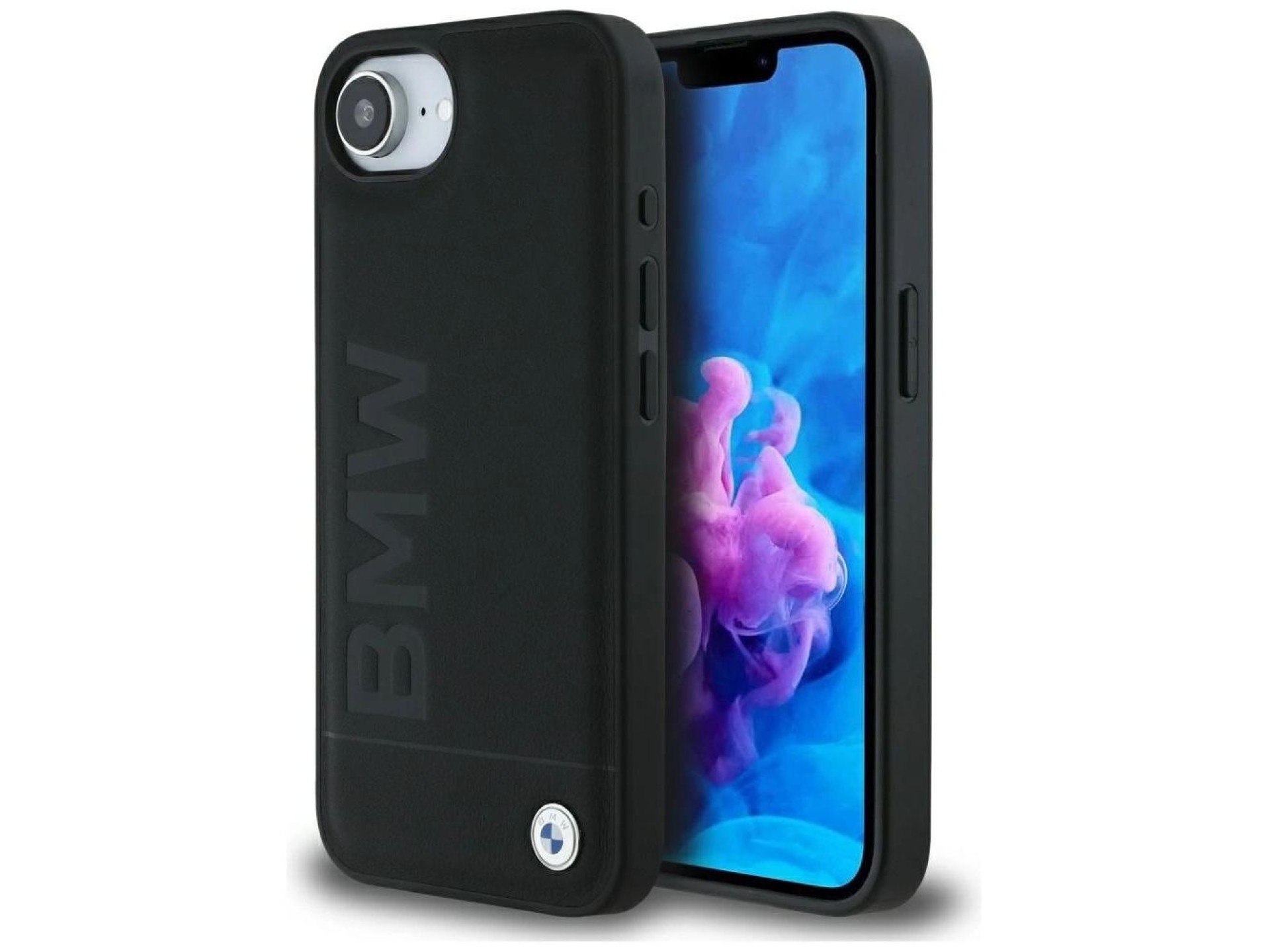 Capa para iPhone 16e em couro com gravação a quente da BMW - Preta