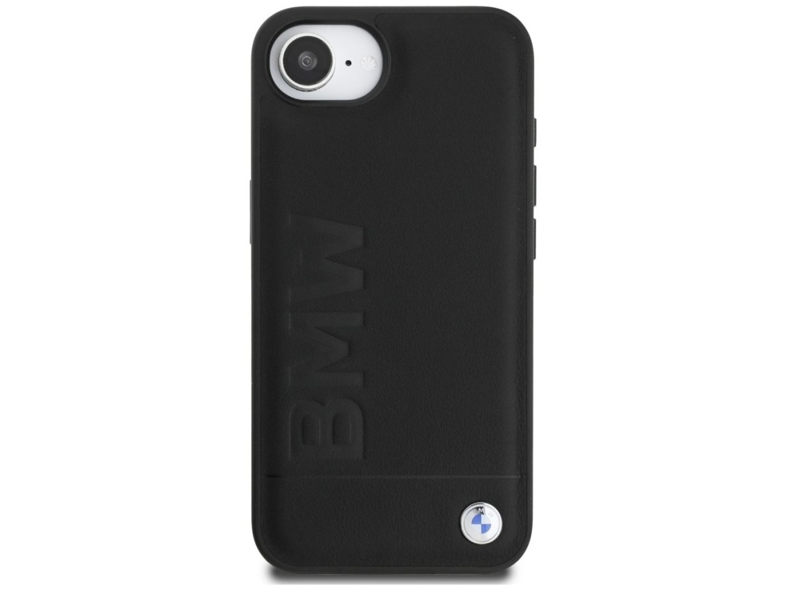 Capa para iPhone 16e em couro com gravação a quente da BMW - Preta