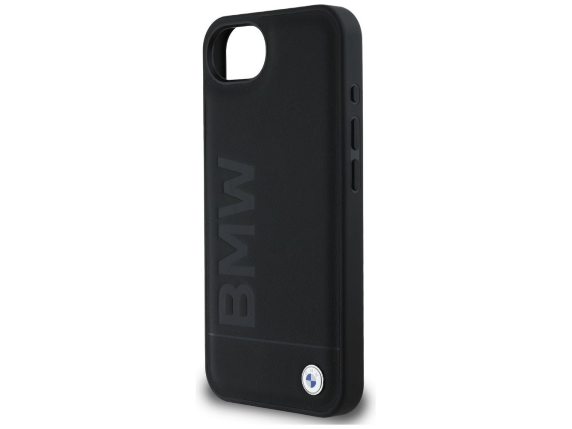 Capa para iPhone 16e em couro com gravação a quente da BMW - Preta