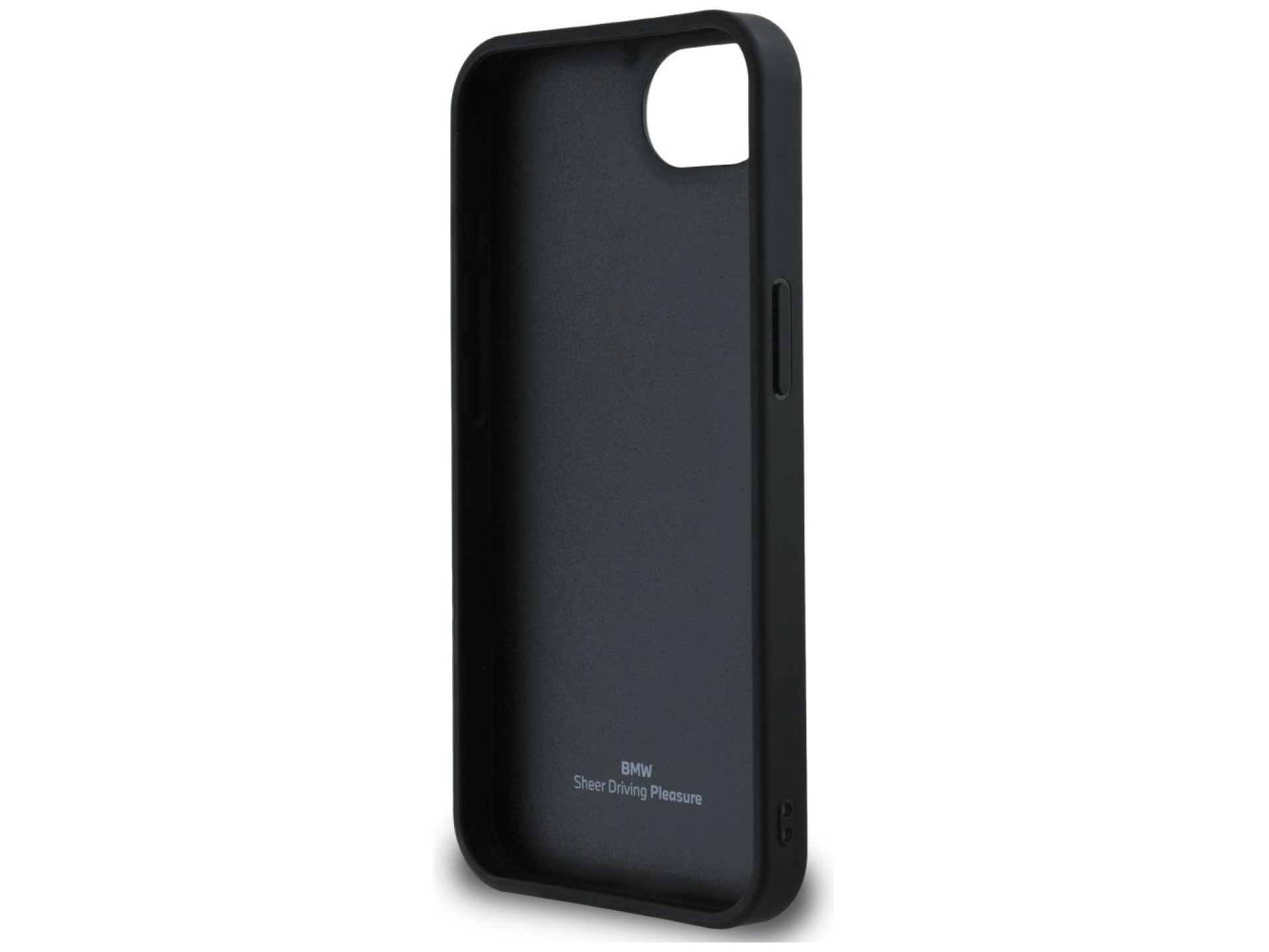 Capa para iPhone 16e em couro com gravação a quente da BMW - Preta