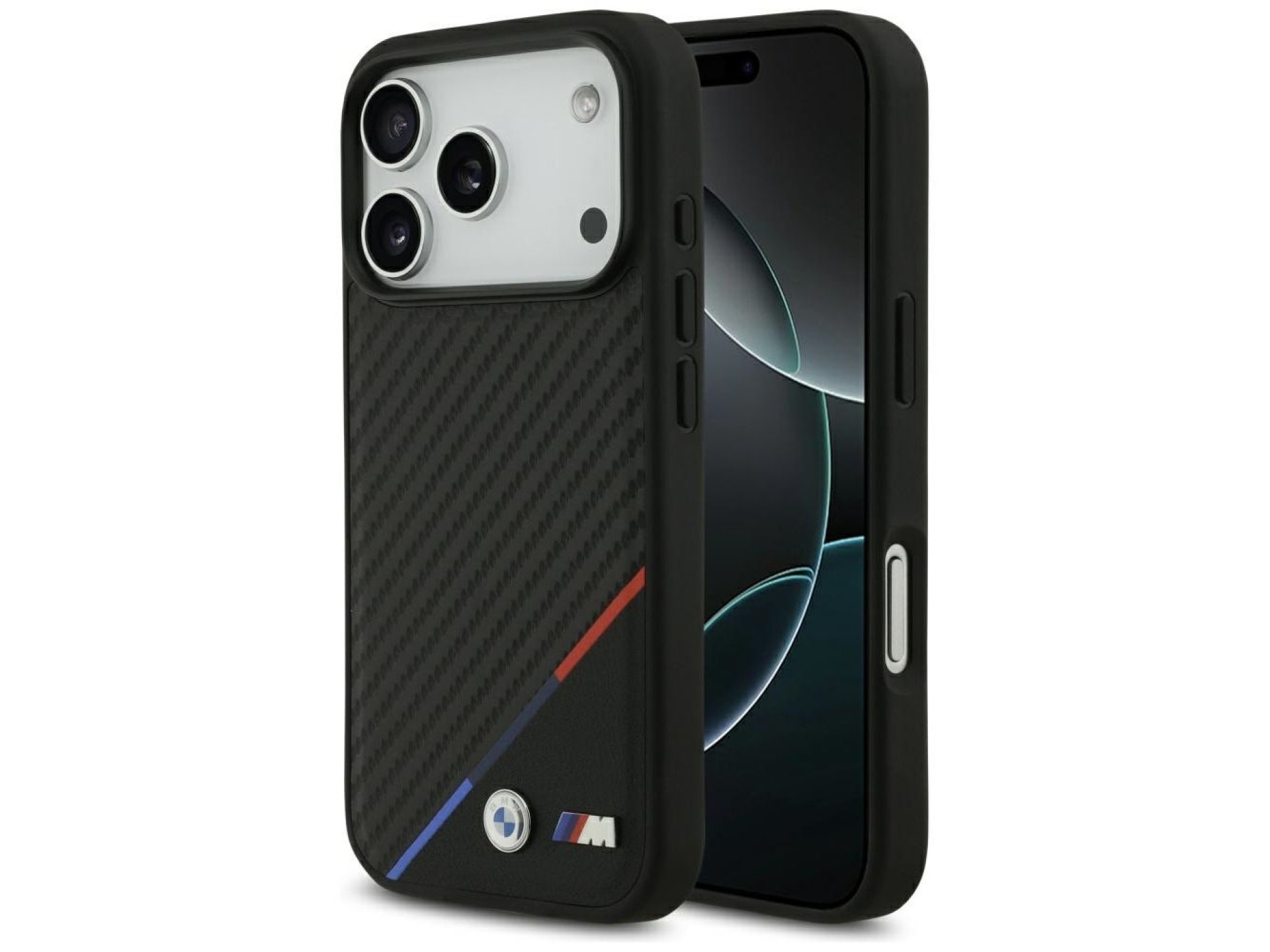 Capa MagSafe BMW M Carbon Tricolor Line para iPhone 17 Pro - Preta